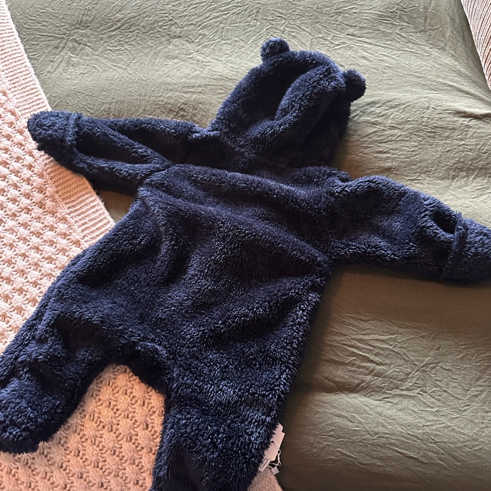 Cozy Navy Blue Baby Bear Onesie